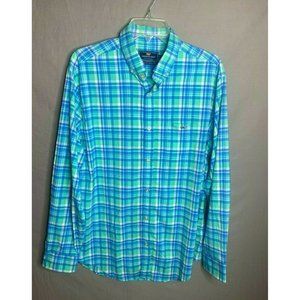 Vineyard Vines Tucker Shirt Mens L Blue Green Classic Fit Performance Pocket